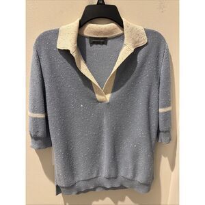 Lorena Antoniazzi Women’s Polo Light Blue White Collar Sequins Size IT 44